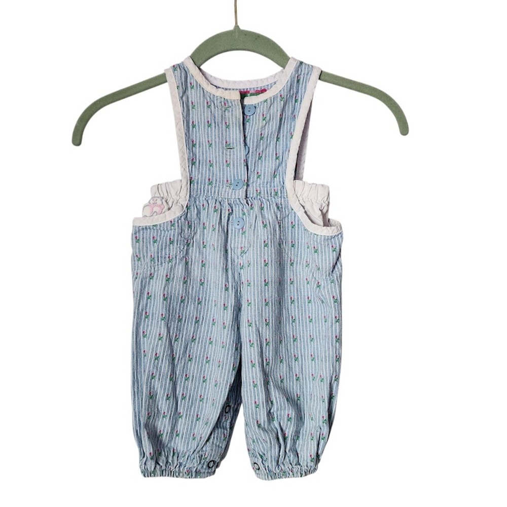 VINTAGE 90s OSHKOSH B'GOSH Made in USA Vestbak Floral Stripe Overalls 3/6M